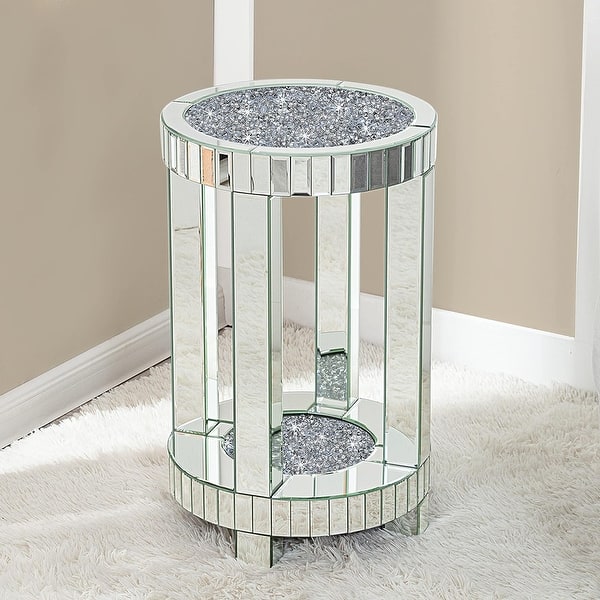 slide 2 of 11, Tall Mirrored Glass Round End Table Silver - MDF/Glass