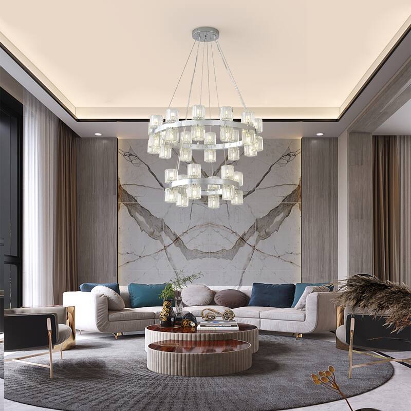 30 - Light Double - Ring Clear Crystal Chandelier