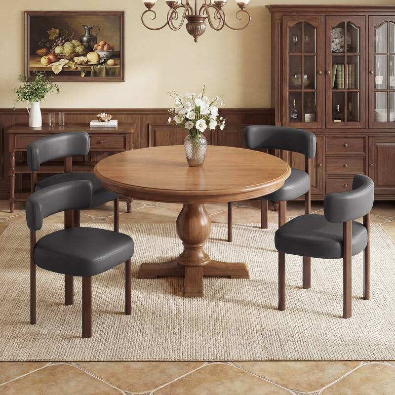 Modern Upholstered Dining Chairs with Solid Wood Legs Ergonomic Backrest - Set of 2