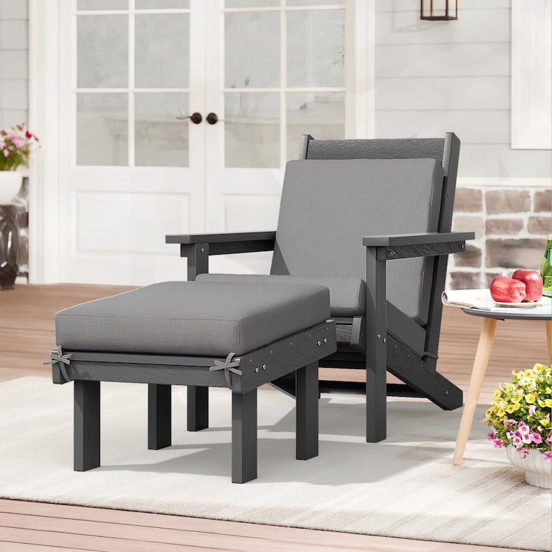 Outdoor Patio HDPE Chair Set with a Movable Ottoman & Removable Cushions