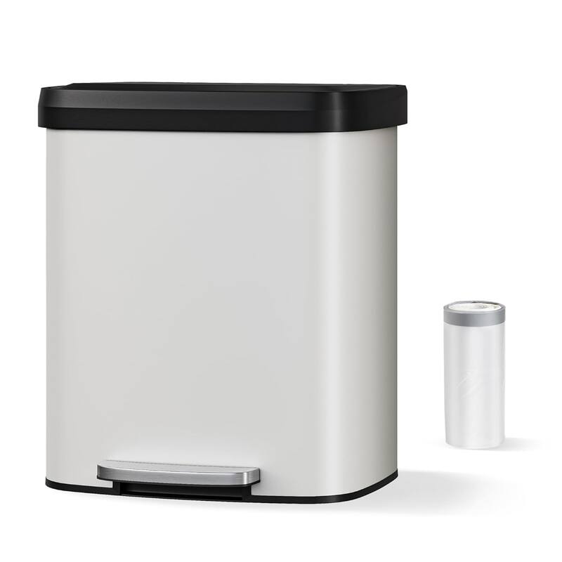 13 Gallon/50 Liter Metal Large Trash Can with Lid, Suitable for Kitchen, Office, Bedroom Trash Can - White