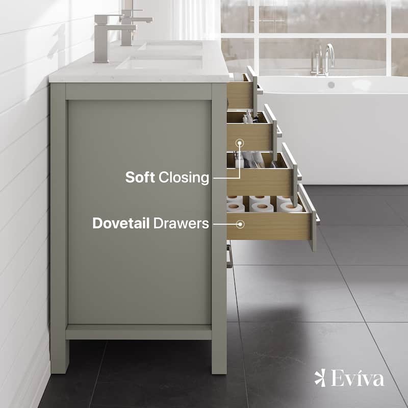 London 54"W Bath Vanity with Carrara Quartz Top & Undermount Sink