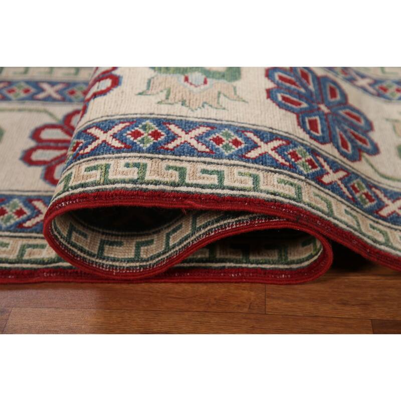 Hand Knotted Oriental 100% Wool Carpet Traditional Geometric Red Kazak Area Rug - 9' 10'' X 6' 9''
