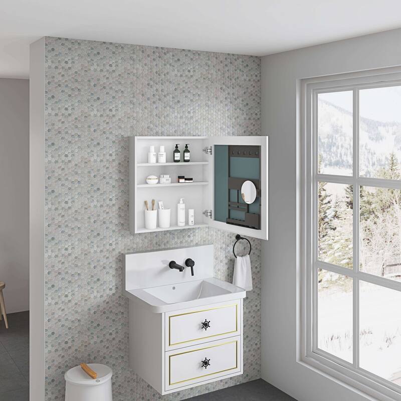 Frameless Bathroom Medicine Cabinet with Beveled Mirror Edges, Left Opening Door, Soft-Closing Hinges