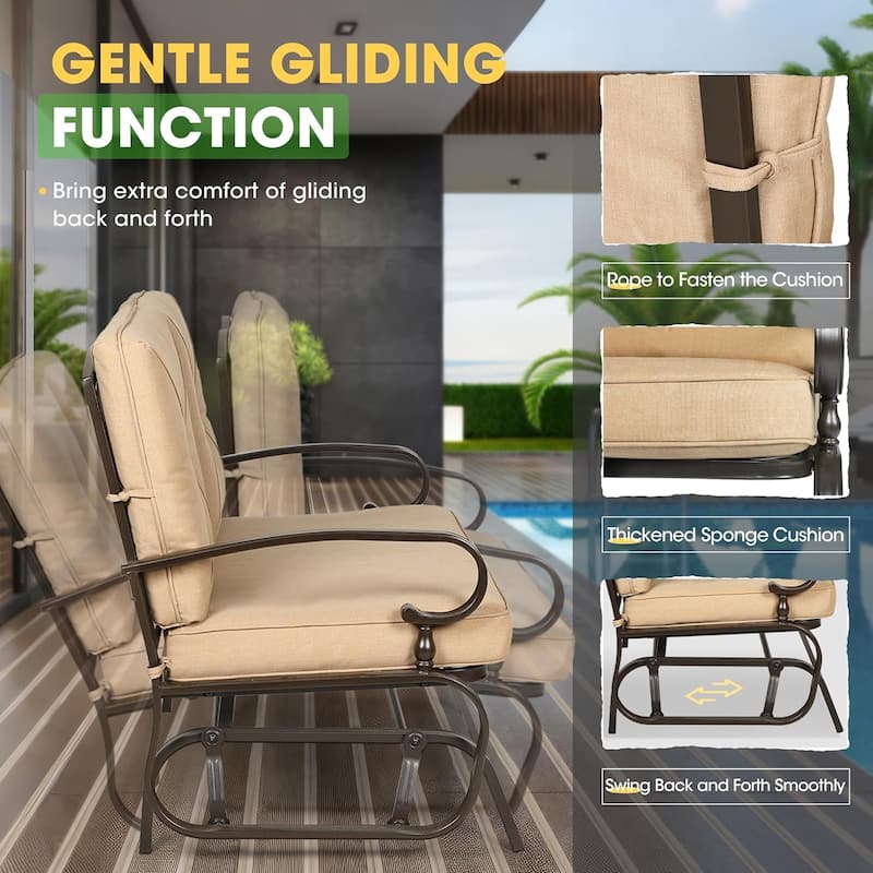 5-Piece Outdoor Patio Conversation Set Glider Loveseat and Rocker with Cushions
