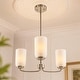 preview thumbnail 16 of 24, LNC Celes Modern 3-Light Wheel Chandelier with Forsted Glass Shade 21"Dia.x9"H - Electroplated Brushed Nickel