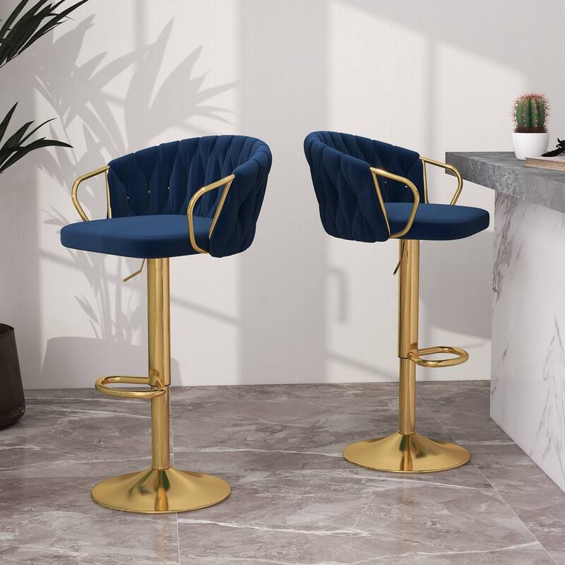 2 Set Counter Height Adjustable Velvet Bar Stools