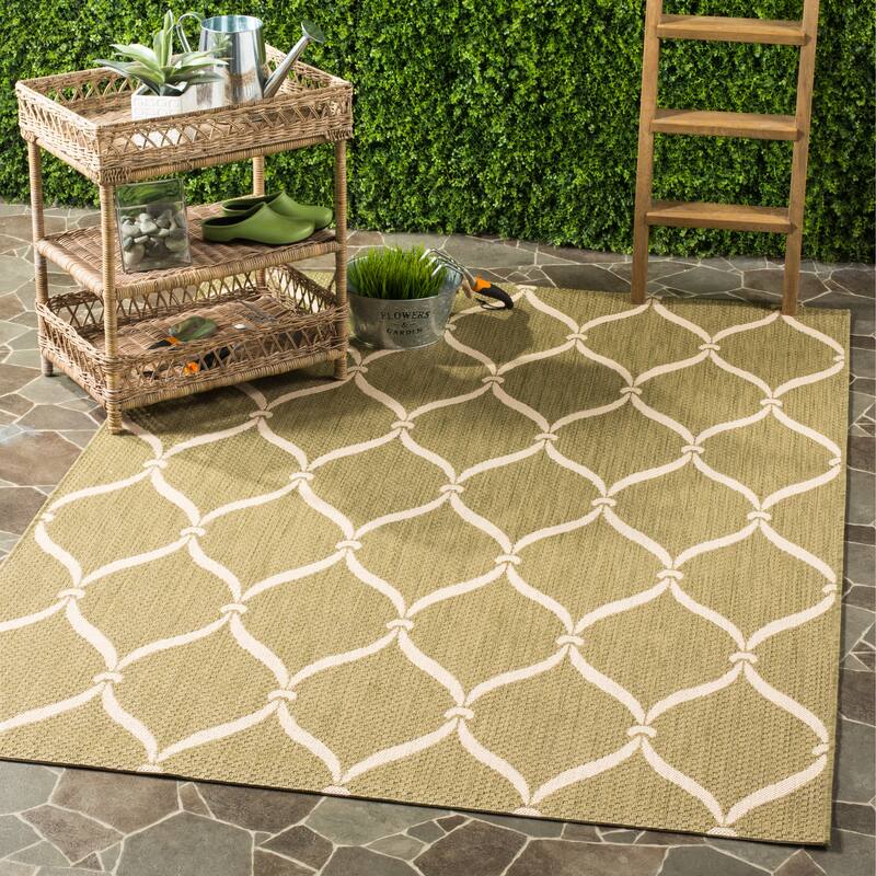 SAFAVIEH Courtyard Liya Indoor/ Outdoor Waterproof Patio Backyard Rug - 2'7" x 5' - Green/Beige