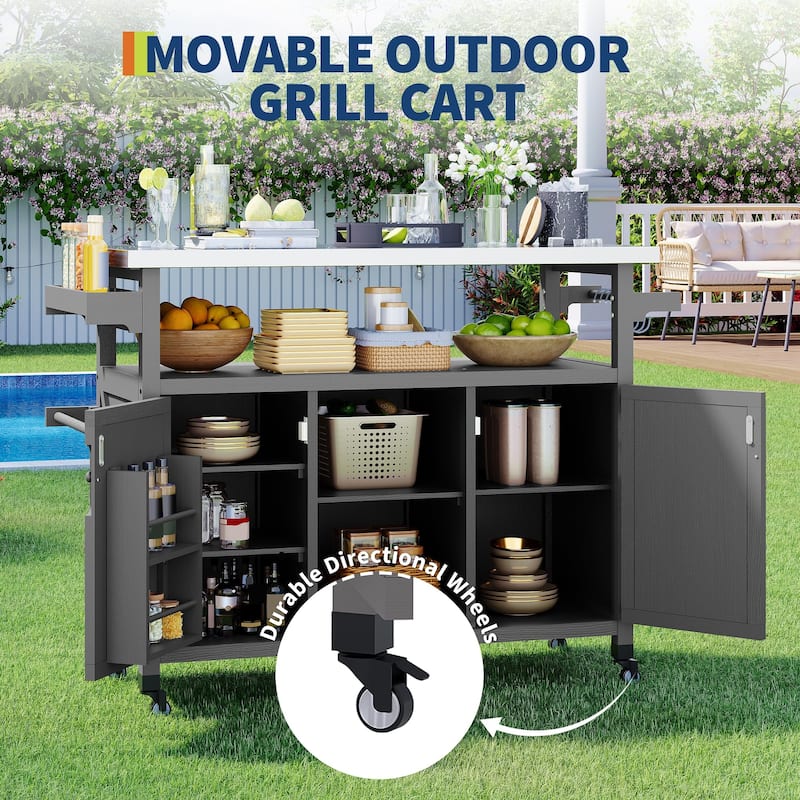 Outdoor Prep Table Grill Cart with Storage Cabinet for Patio BBQ