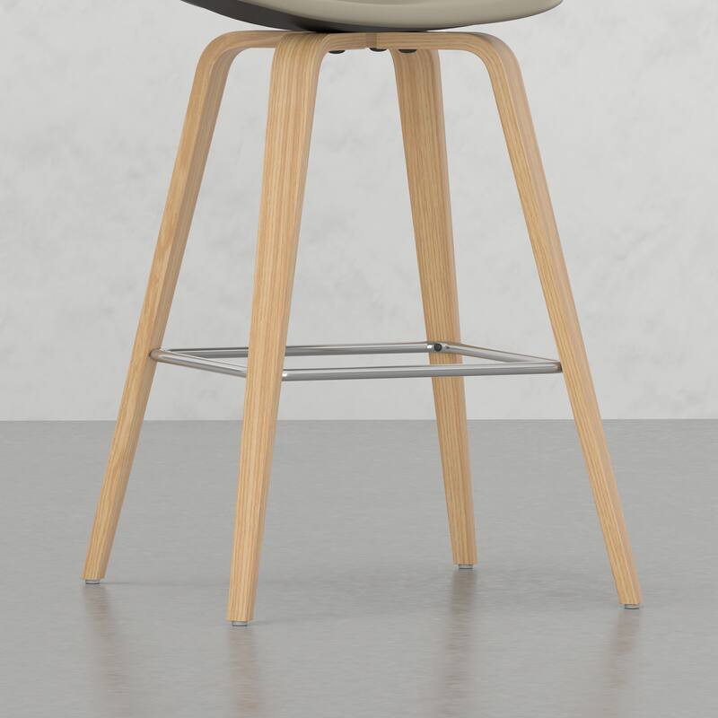 Set of 2 Harvard Bentwood Bar Stools with Curved Back and Upholstered Seat, Mid-Century Modern Design