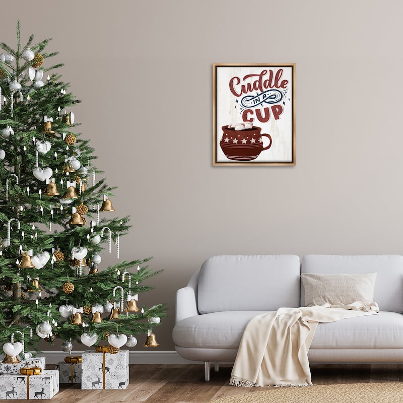 Stupell Cuddle In A Cup Cocoa Framed Floater Canvas Wall Art Design By Kim Allen