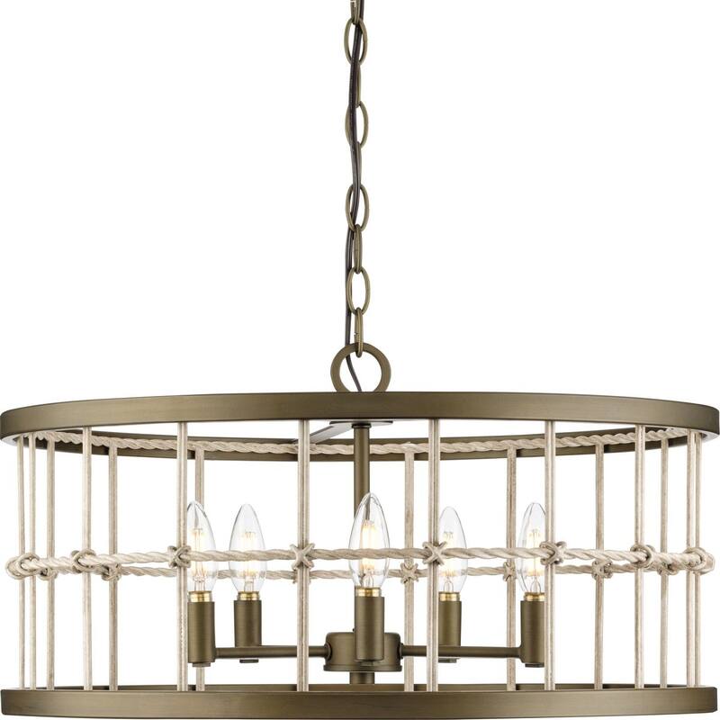 Lattimore Collection Five-Light Aged Brass Coastal Chandelier - 22 in x 22 in x 11.5 in - 22 in x 22 in x 11.5 in