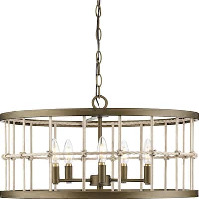 Lattimore Collection Five-Light Aged Brass Coastal Chandelier - 22 in x 22 in x 11.5 in