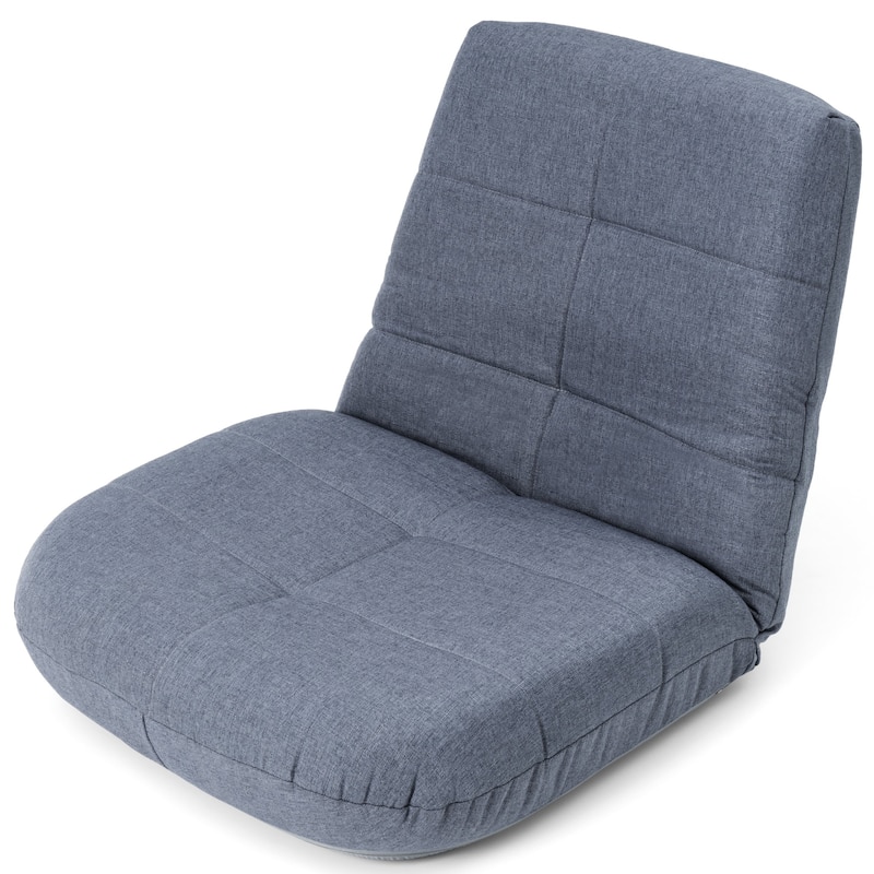 Folding Padded Floor Chair with with Adjustable Backrest for Lounge Meditation or Gaming - See Picture - Bluish Grey