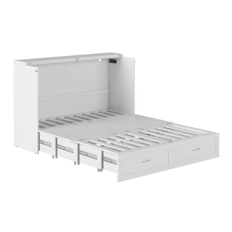 Marion Queen Murphy Bed Chest with 6" Mattress, Storage Drawer & Built-In Charger