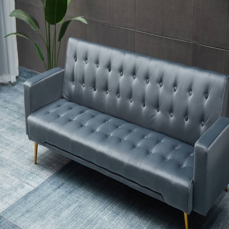 Velvet Sofa Bed, Golden Legs, Easy Assembly for Small Spaces