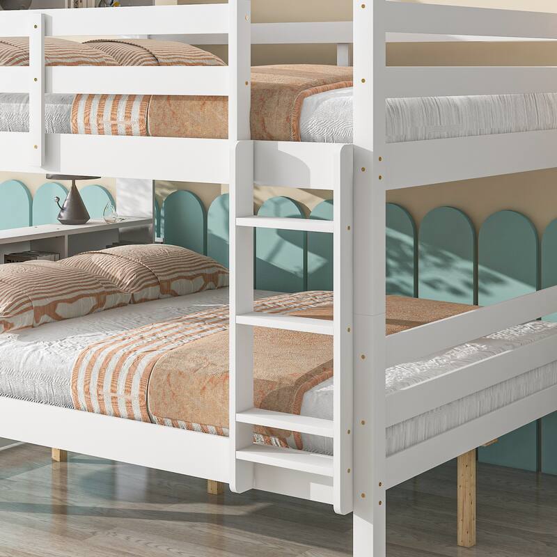 Full Over Full Bunk Beds with Bookcase Headboard, Solid Wood Bed Frame