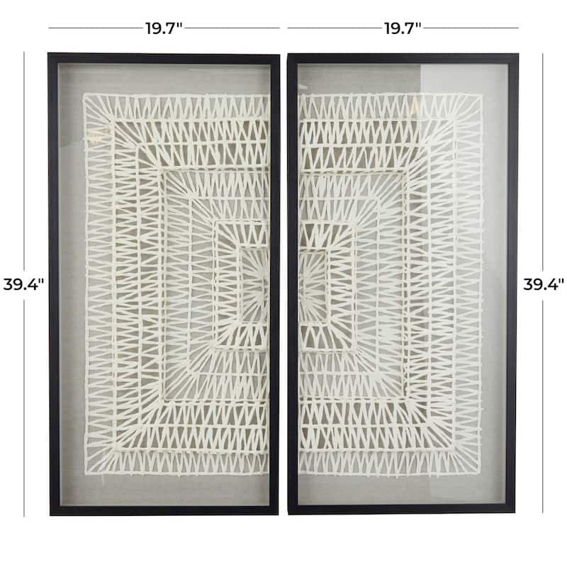 Paper Geometric Handmade 3D Origami Shadow Box with Black Frame - Set of 2 White - Roche River Decor