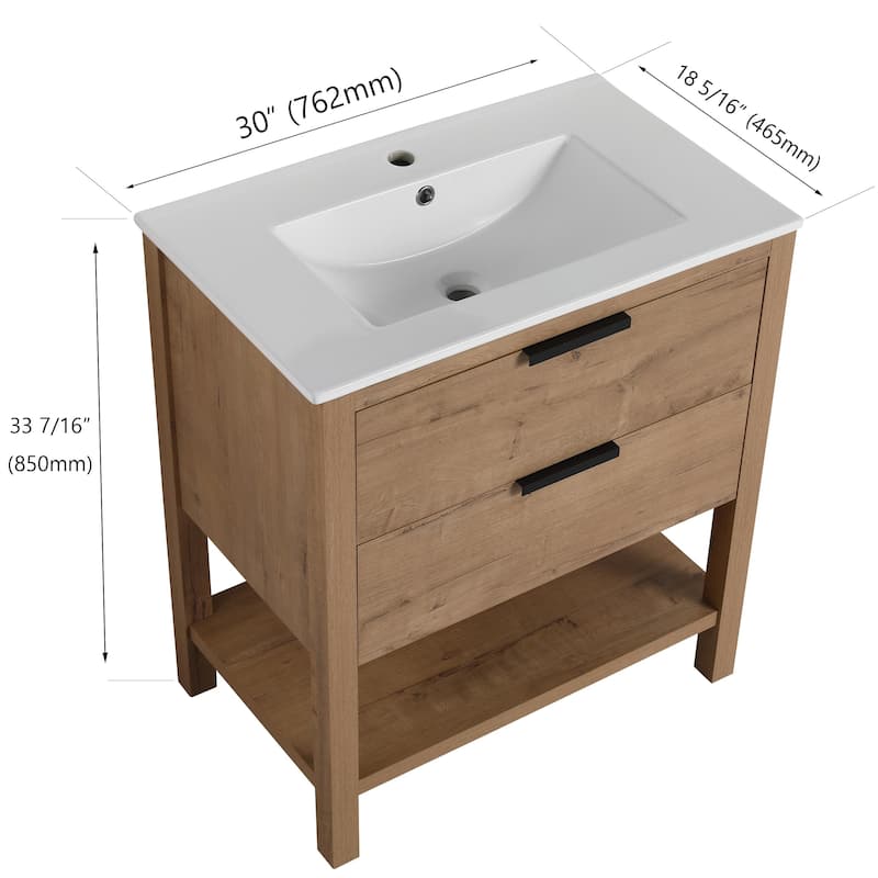 Bathroom Vanity With Sink In 30 Inch, Freestanding Bathroom Vanity With 2 Soft Close Drawers