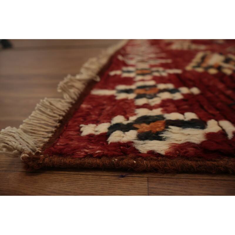 Hand Knotted Oriental 100% Wool Carpet Modern Tribal Red Moroccan Area Rug - 7' 6'' X 5' 11''