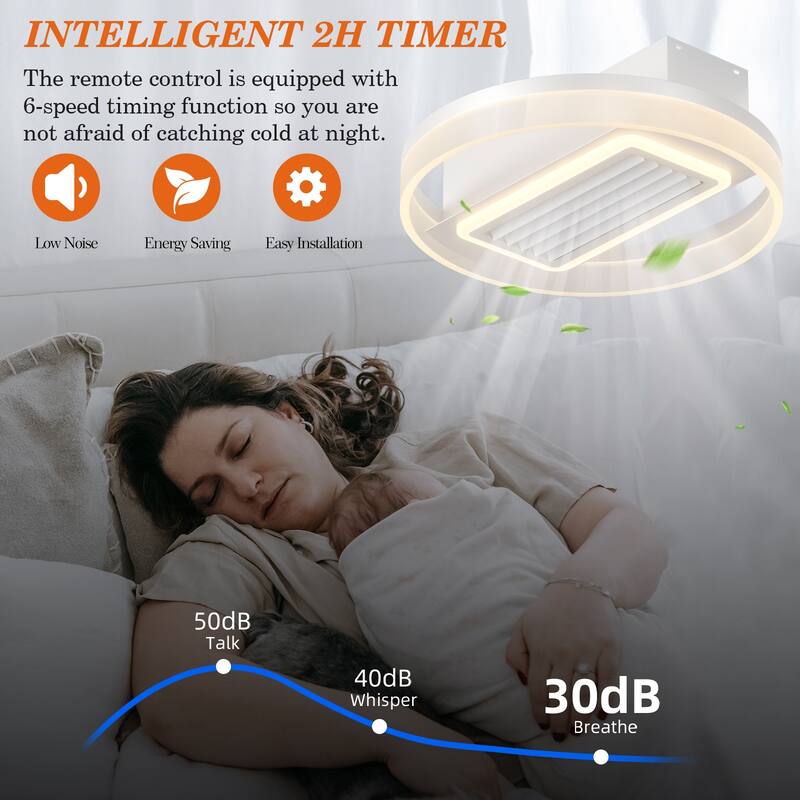 Modern Flush Mount Bladeless Fan Lamp with Lights Dimmable LED