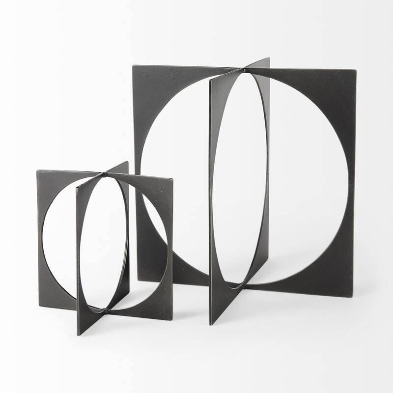 Charcoal Gray Metal Circle Square Sculpture