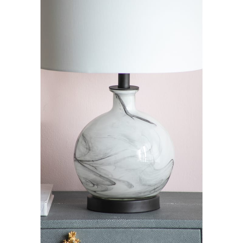 14x14x23" White And Grey Glass Table Lamp