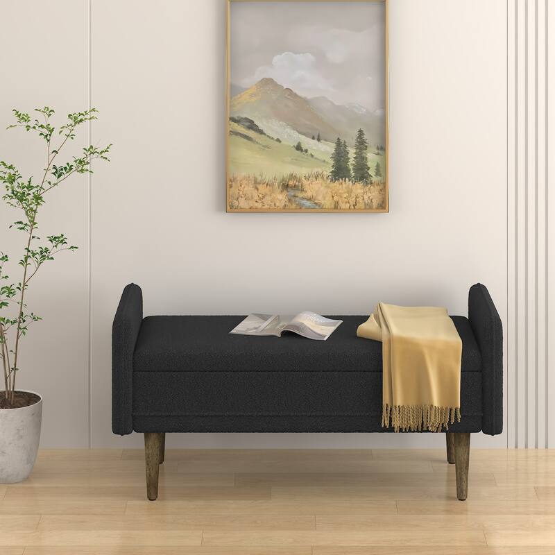 Teddy velvet storage stool, ,with storage space, suitable for apartments, living rooms and bedrooms-BLACK(45.98"*16.75"*21.75") - Black