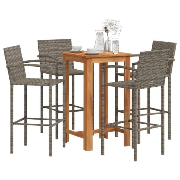 slide 2 of 48, vidaXL 5 Piece Patio Bar Set Gray Solid Wood Acacia and Poly Rattan - 23.6" x 23.6" x 41.3"