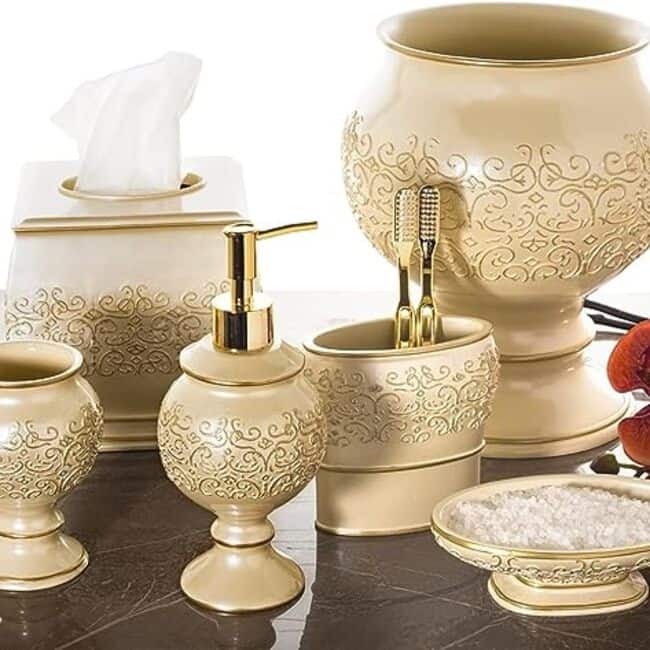 Creative Scents Shannon Beige Bathroom Accessories Set of 4