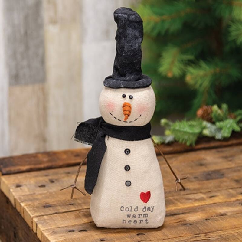 Canvas Snowman Plush in Top Hat Cold Day Warm Heart Design - 3.50” x 2.50” x 10.50”