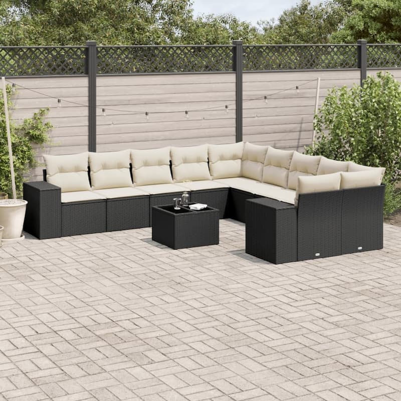 vidaXL Garden Sofa Set Black, Cream White - 24.4 x 32.7 x 27.2