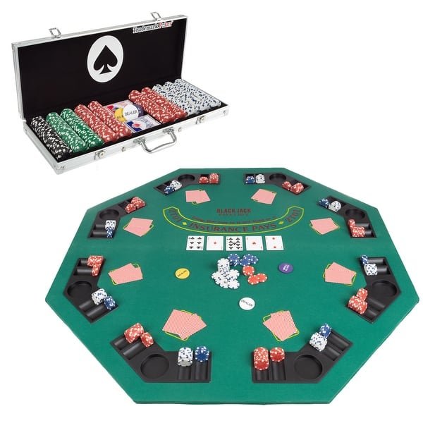 slide 2 of 12, 48-Inch Poker Table Top and 500 Chips Set - Foldable Topper Multi