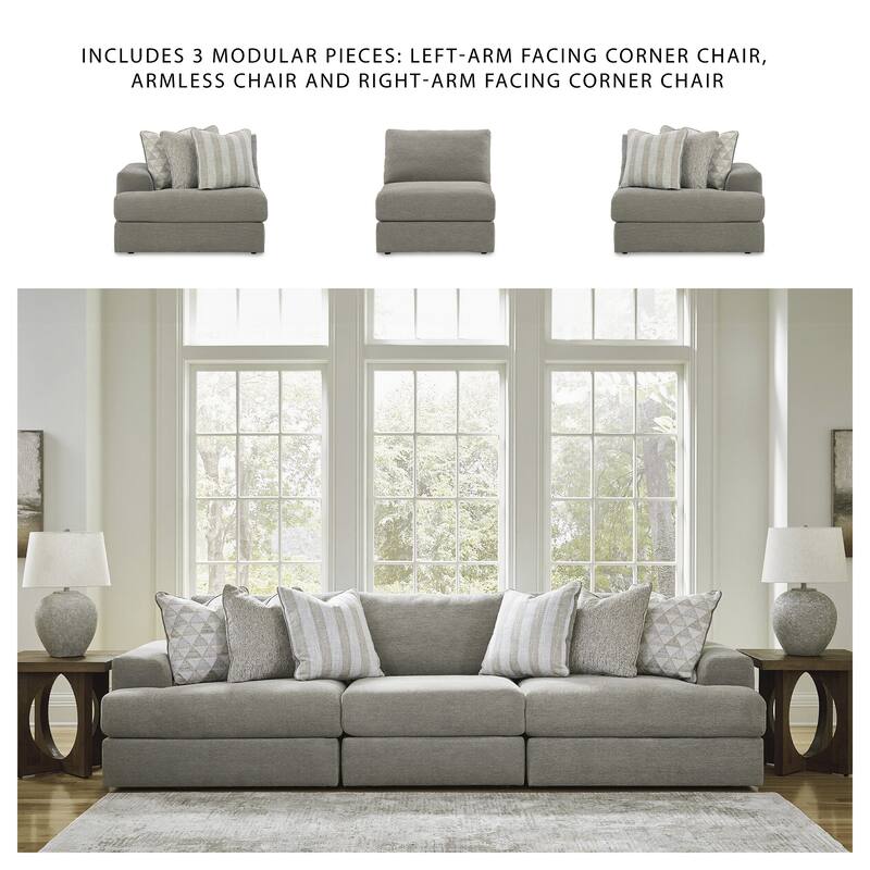 Signature Design by Ashley Avaliyah Gray 3-Piece Sectional Sofa - 128" W x 44" D x 37" H