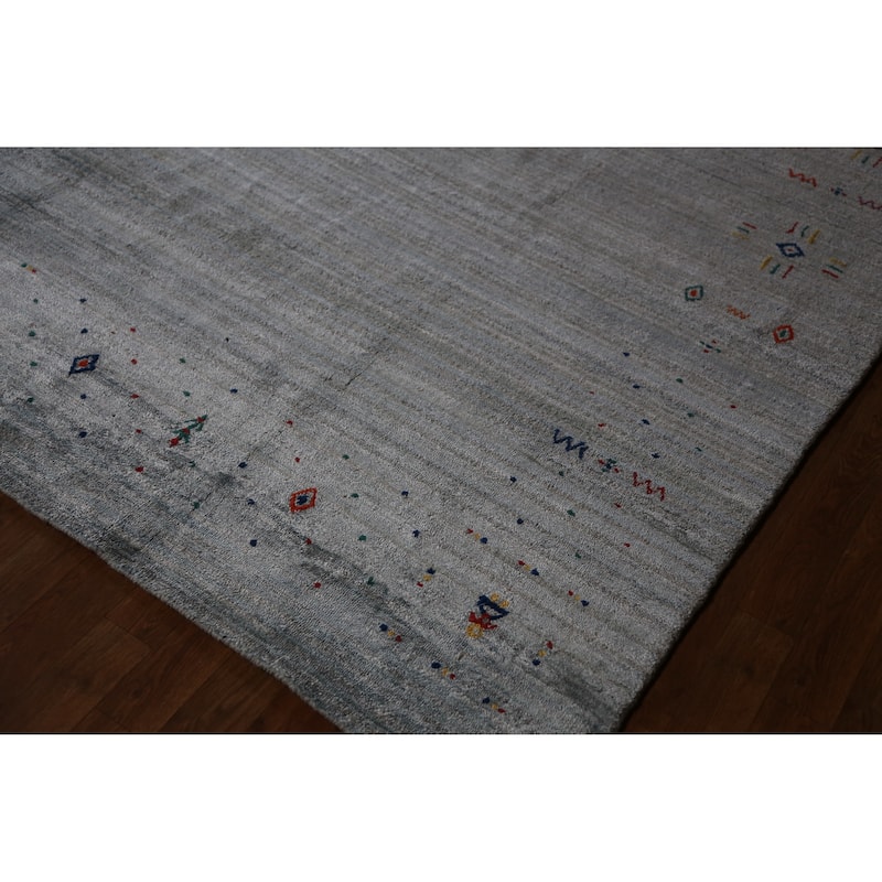 Hand Knotted Oriental 100% Wool Carpet Tribal Tribal Greys & Charcoal Gabbeh Area Rug - 12' 2'' X 8' 11''