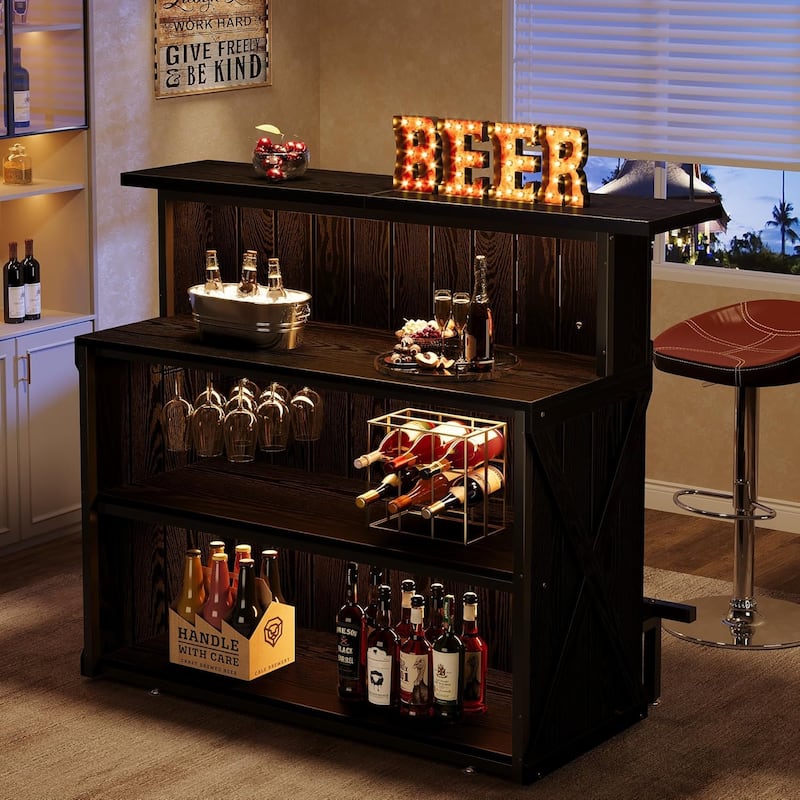 55-Inch Modern Home Bar Unit, Bar Table Height Pub Table with Footrest for Home Pub, Bistro