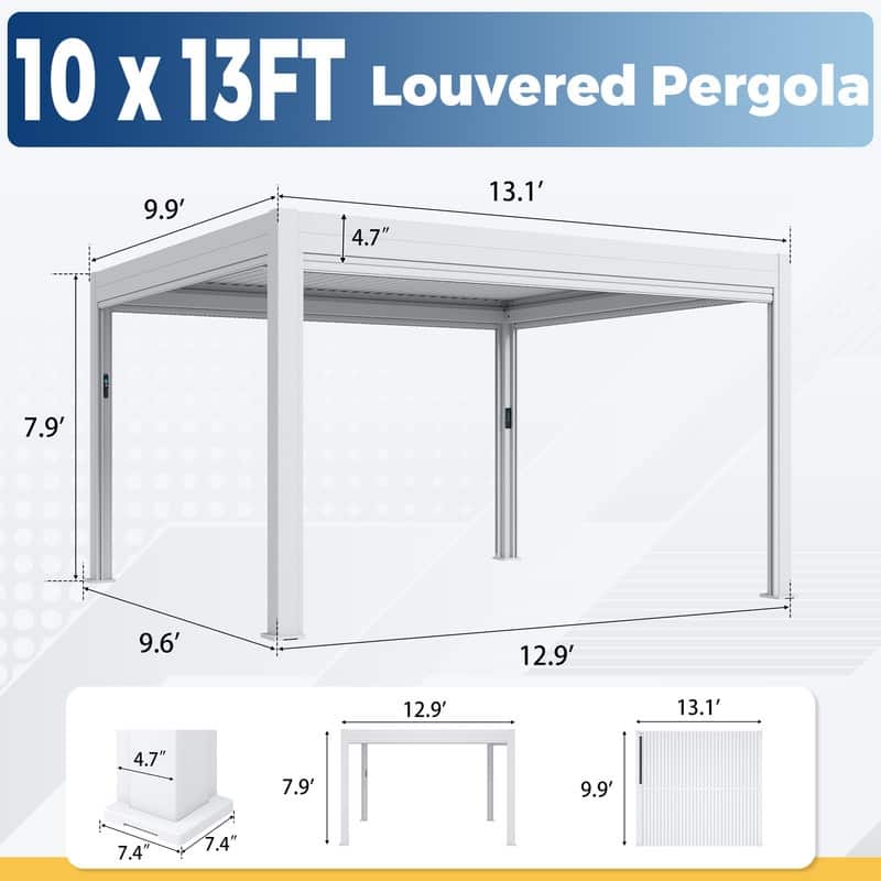 EROMMY Outdoor Louvered Pergola Gazebo with Adjustable Aluminum Rainproof Roof and Pull-Down Screen
