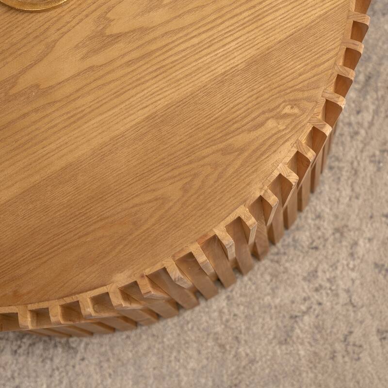 GDFStudio Kaelvin Vintage Round Nesting Coffee Table Set with Fir Wood Relief