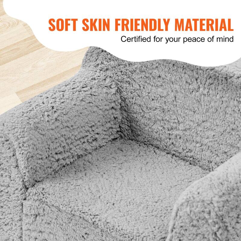 Grey Fleece Sponge Kids Sofa Chair with Strong Support and Zippers - 25” L x 18.11” W x 20.47” H