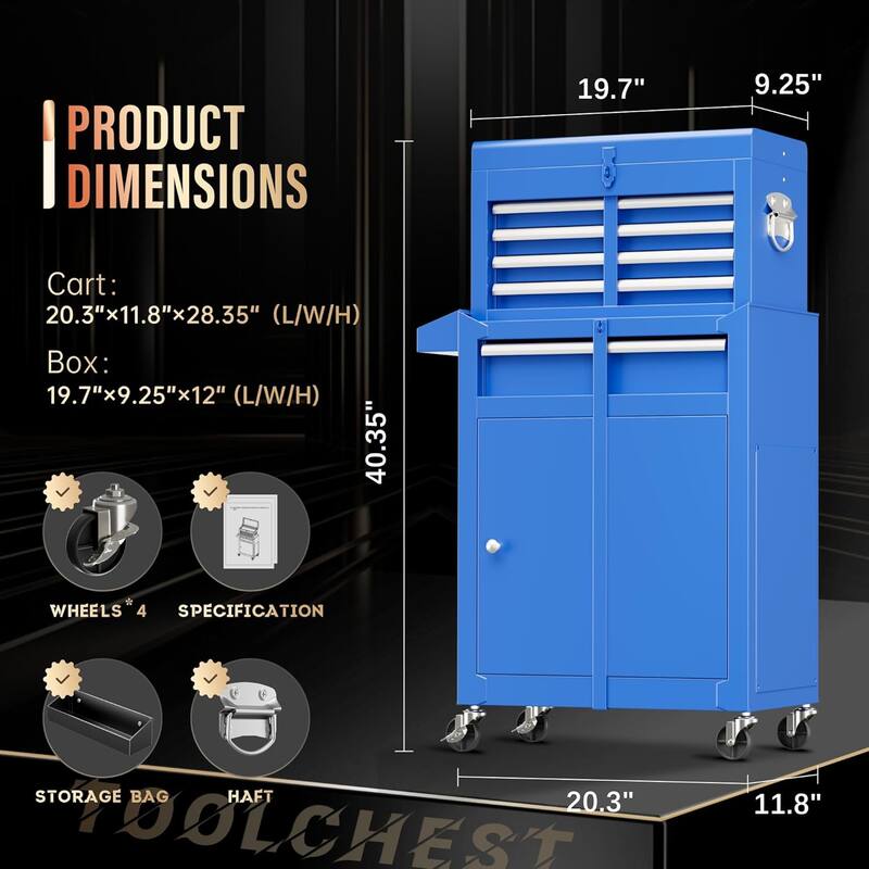 5 Drawer 2 in 1 Rolling Tool Chest Storage Box Garage Rolling Cabinet with Detachable Top Tool Box and Universal Lockable Wheels