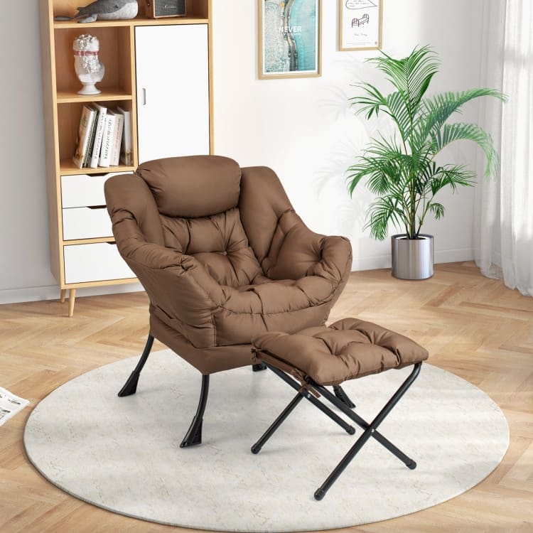 Modern Accent Sofa Chair with Folding Footrest and Side Pocket - 29.5" x 32" x 37.5"