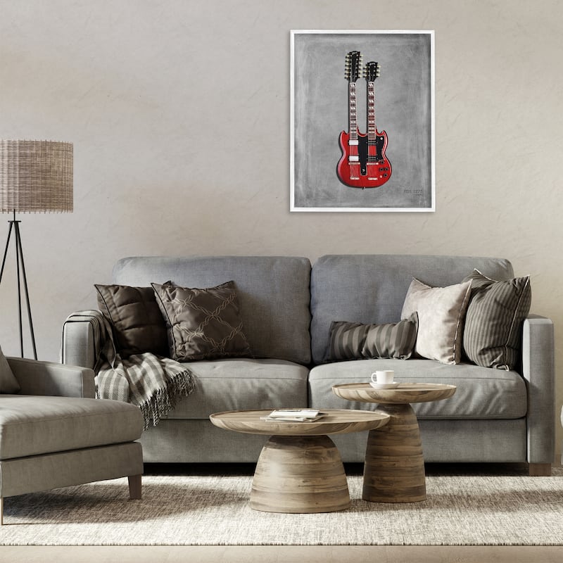 Stupell Red Double Neck Guitar Framed Giclee Art Design By Mark Rogan