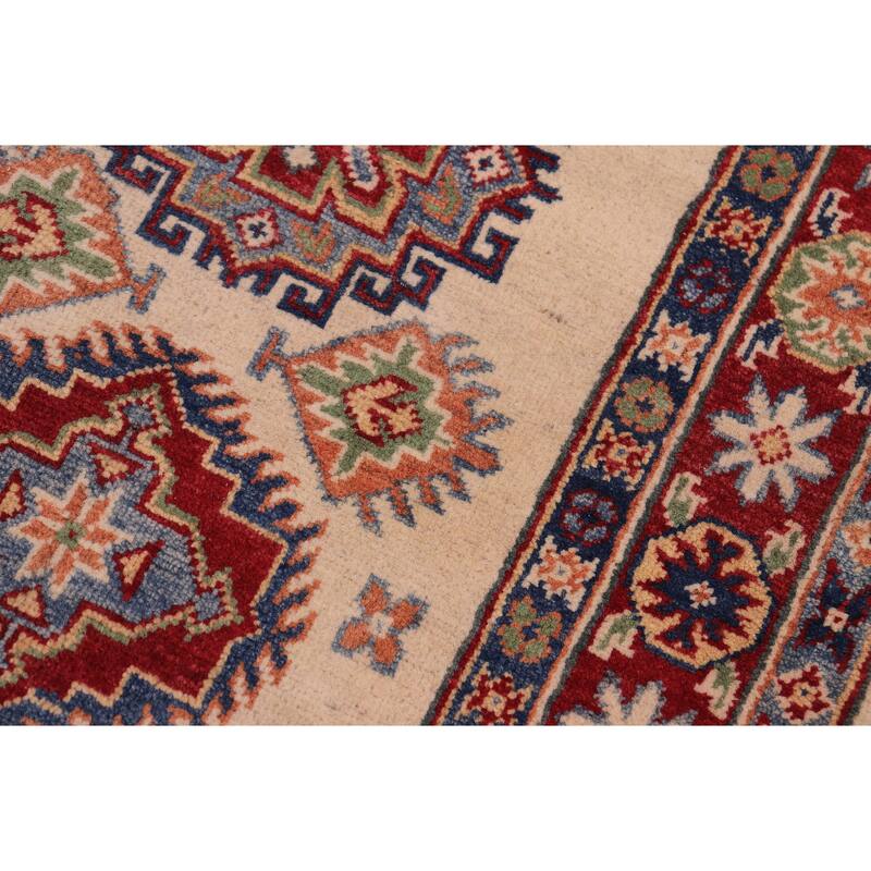 Tribal Kazak Dante Beige/Red Wool Runner - 2'8'' x 8'0''