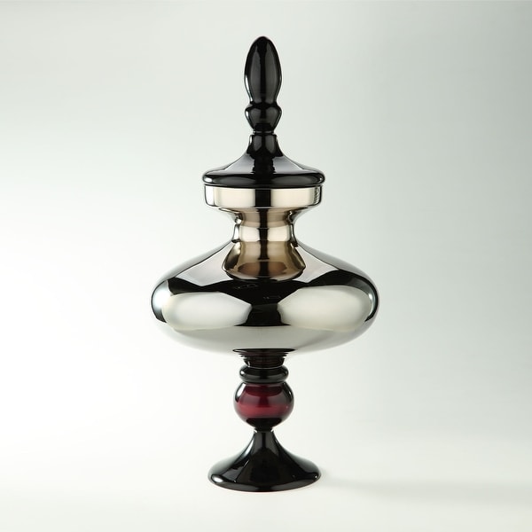 24.5" Silver and Glossy Black Pedestal Glass Jar with Finial Lid - N/A