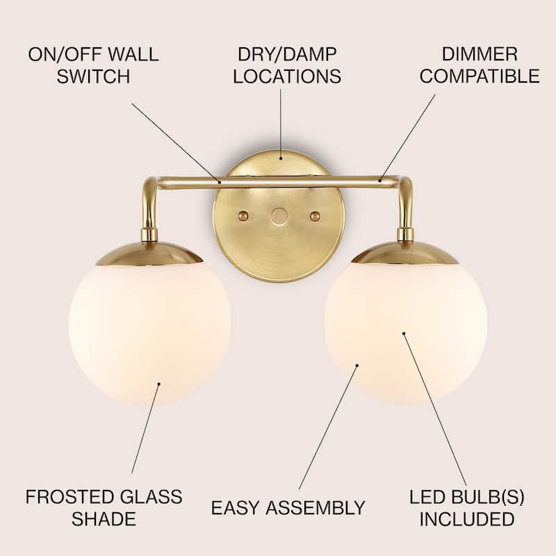 Globe Metal/Frosted Glass Modern LED Vanity, by JONATHAN Y