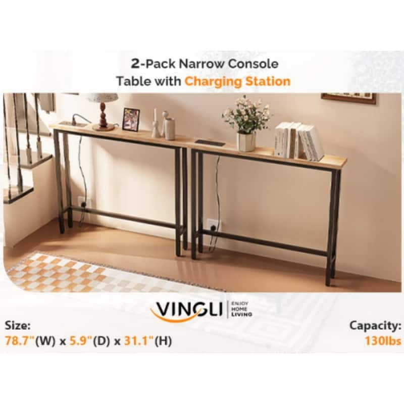 VINGLI 2-piece Set Triamine + Iron 200 * 15 * 79cm with Power Strip Foyer Table