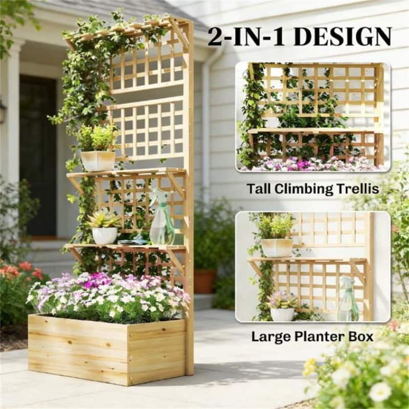 Elevated Garden Bed, Flowerpot Box, Plant Rack, Natural