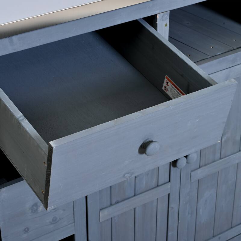 Extendable 41.9" Outdoor Kitchen Island with Stainless Steel Top and Side Spice Rack, Kitchen Cart with Drawers, Storage Cabinet