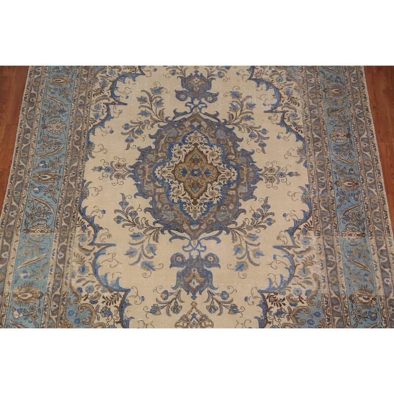 Traditional Beige Tabriz Persian Rug Handmade Wool Carpet - 7'6"x 10'10"