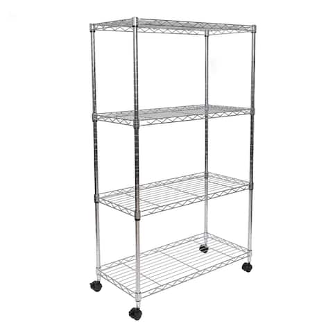 Seville Classics 4-Tier Steel Wire Shelving with Wheels, 30" W x 14" D x 48" H